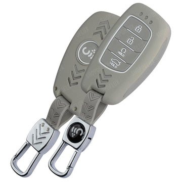 SHOPOFLUX Metal Key Cover Compatible with Hyundai Alcazar and Creta ev Car 4 Button Smart Key(Light Grey ABS) Shopoflux