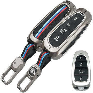 SHOPOFLUX Metal Key Cover Compatible for Hyundai Tucson Car 4 button smart key