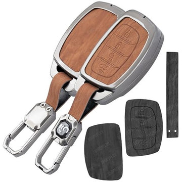 SHOPOFLUX Metal Key Cover Compatible with Hyundai Alcazar and Creta ev Car 4 Button Smart Key - Black Shopoflux