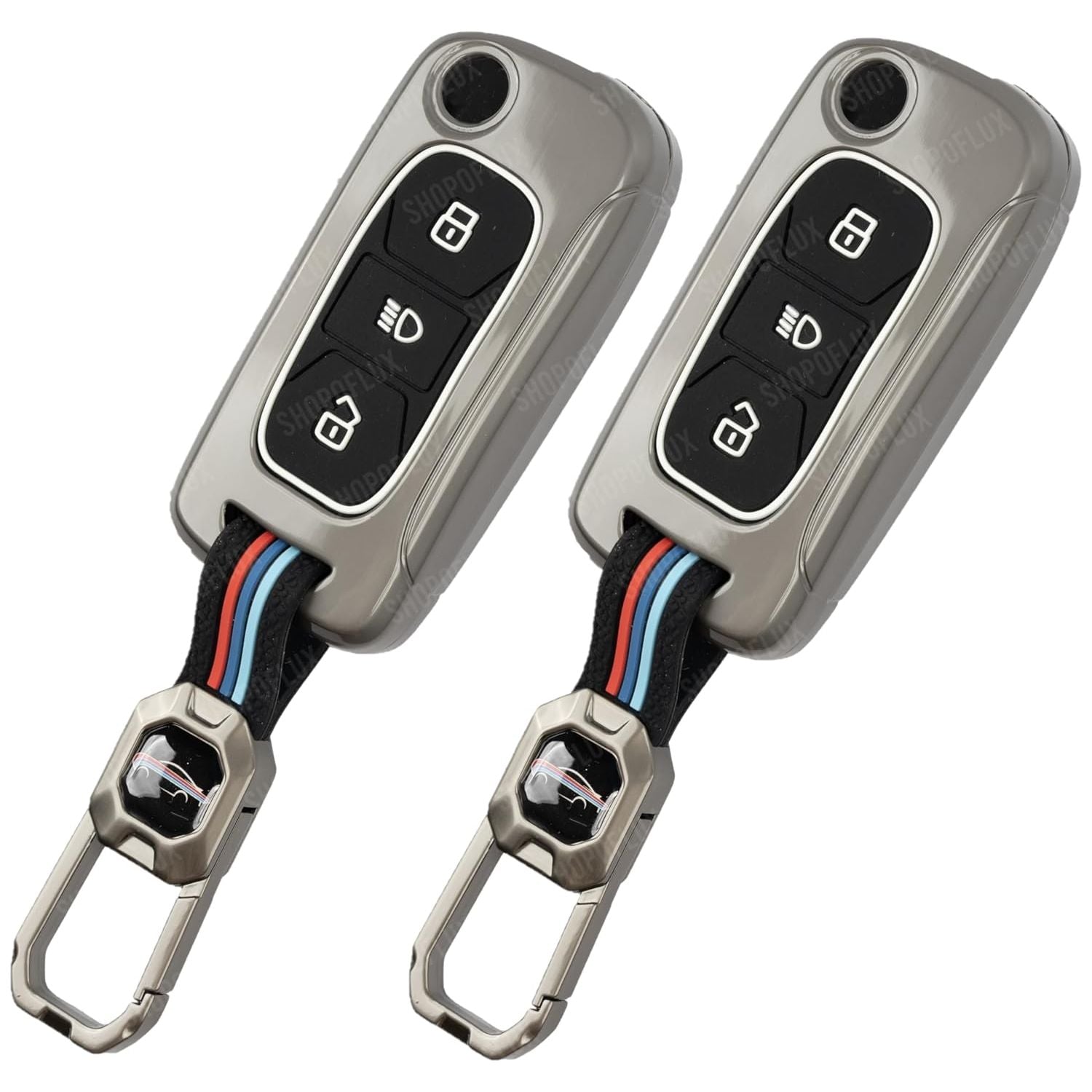 SHOPOFLUX Metal Key Cover Compatible for Tata Tiago | Nexon | Altroz | Safari | Storme | Zest | Bolt | Tigor | Punch | Hexa 3 Button Flip Key