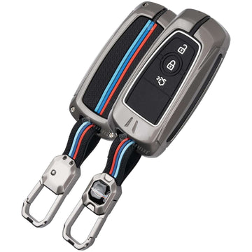 SHOPOFLUX Metal Key Cover Compatible for Ford Endeavour | Figo | Aspire | Freestyle Titanium 3 Button Smart Key - Black