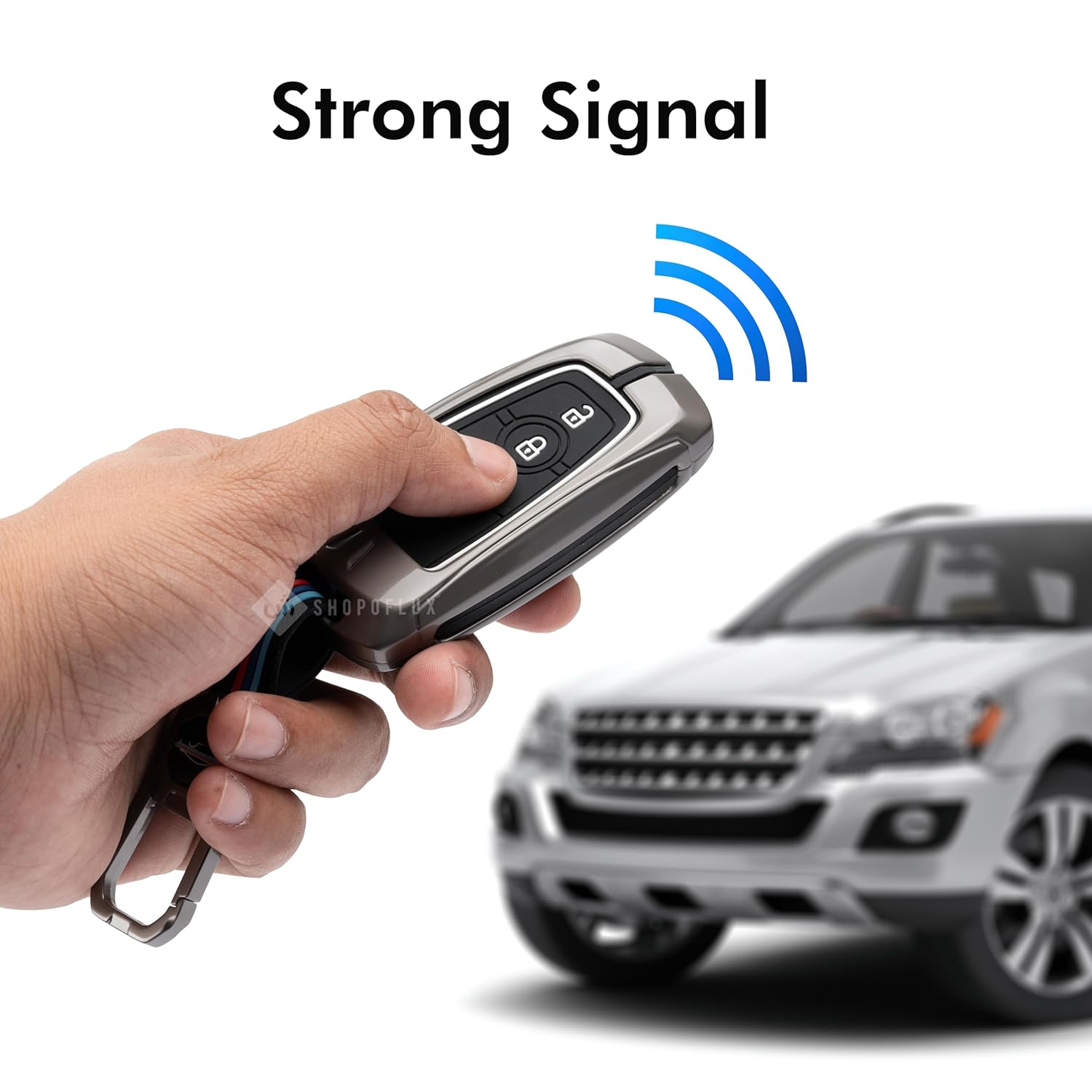 SHOPOFLUX Metal Key Cover Compatible for Ford Endeavour | Figo | Aspire | Freestyle Titanium 3 Button Smart Key - Black