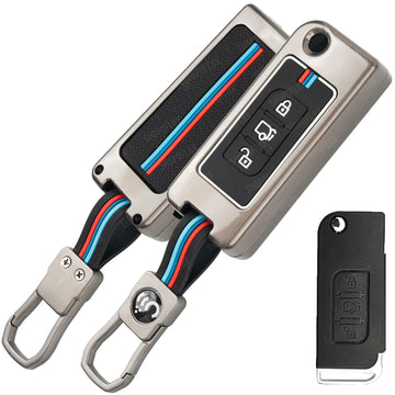 SHOPOFLUX Metal Key Cover Compatible for Mahindra XUV 500 Old 3 Button Flip Key