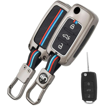 SHOPOFLUX Metal Key Cover Compatible for Skoda & Volkswagen Cars Octavia, Laura, Superb, Fabia, Rapid, Polo, Vento, Jetta, Ameo, Passat 3 Button Flip Key