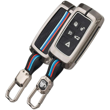 SHOPOFLUX Metal Key Cover Compatible for Range Rover : Sport, Evoque, Velar, Discovery, Defender 5 Button Smart Key - Black