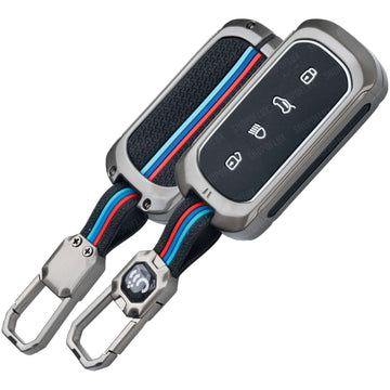 SHOPOFLUX Metal Key Cover Compatible for Tata Curvv | Curvv EV Electric 4 Button Smart Key Only Black