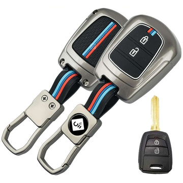 SHOPOFLUX metal Key Cover Compatible with i10 Grand | Santro | Eon - Black