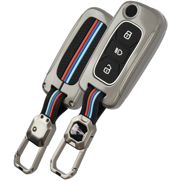 SHOPOFLUX Metal Key Cover Compatible for Tata Tiago | Nexon | Altroz | Safari | Storme | Zest | Bolt | Tigor | Punch | Hexa 3 Button Flip Key