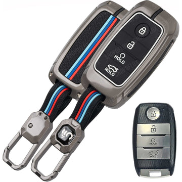 SHOPOFLUX Metal Key Cover Compatible for Kia Seltos | Sonet | Carens 4 Button Smart Key Black