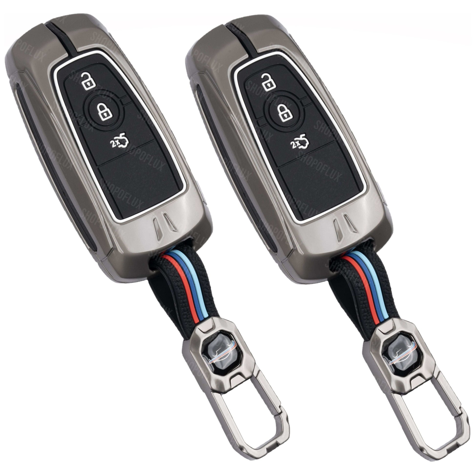 SHOPOFLUX Metal Key Cover Compatible for Ford Endeavour | Figo | Aspire | Freestyle Titanium 3 Button Smart Key - Black