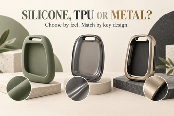 Conceptual comparison of silicone, TPU and metal car key cover materials