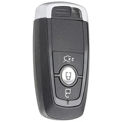 Ford three-button smart key with a long black body, silver top and a round central lock button