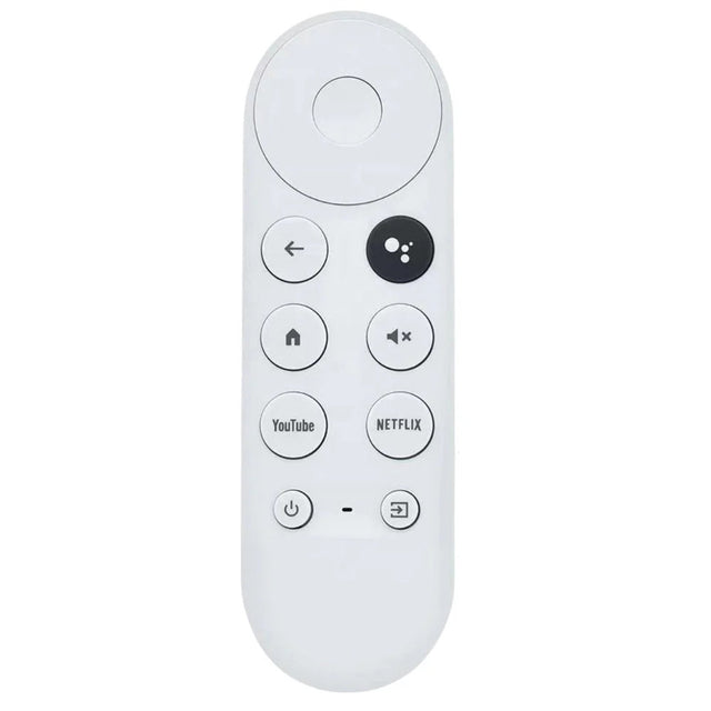 White Google Chromecast GLE-1 remote design with a circular navigation pad and YouTube and Netflix buttons