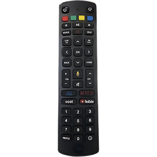 Jio TV remote design with coloured buttons, playback controls and a lower number keypad