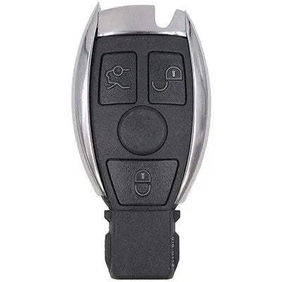 Mercedes-Benz M1 smart key with silver sides, three black buttons around a circular centre and a projecting lower end