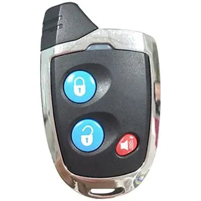 Suzuki Nippon three-button remote with blue lock and unlock buttons and a red alarm button