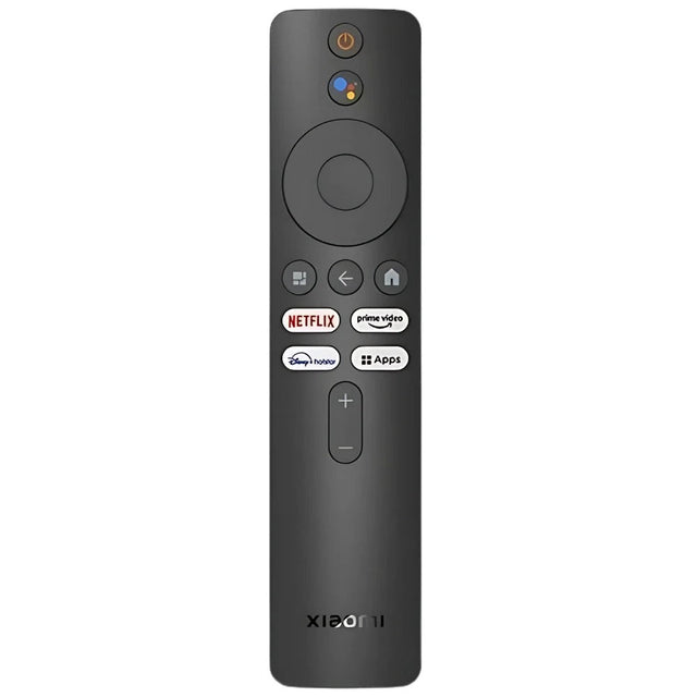 Xiaomi TV remote design with a circular navigation control, app shortcuts and a vertical volume rocker