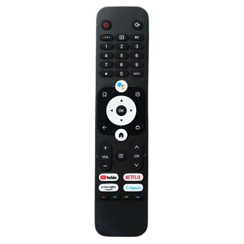 Haier-2 remote design with an upper number keypad, white navigation ring and lower streaming shortcuts
