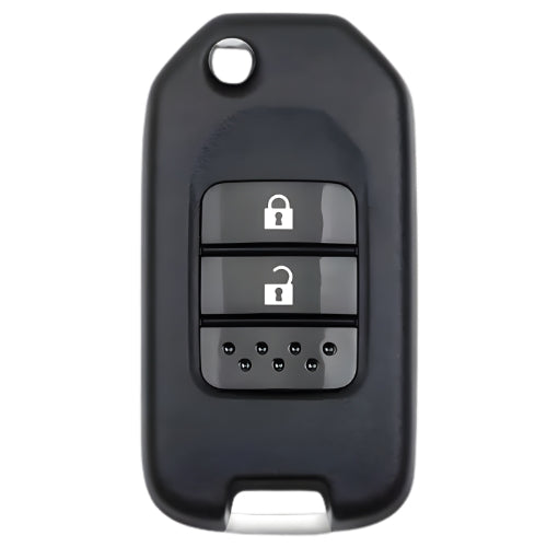 Black cover for a Honda HON-7 two-button flip key, with lock and unlock buttons and a blade-release opening