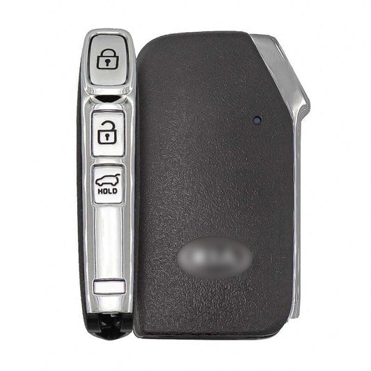 Kia three-button smart key shown from the front and side, with lock, unlock and boot buttons along one edge
