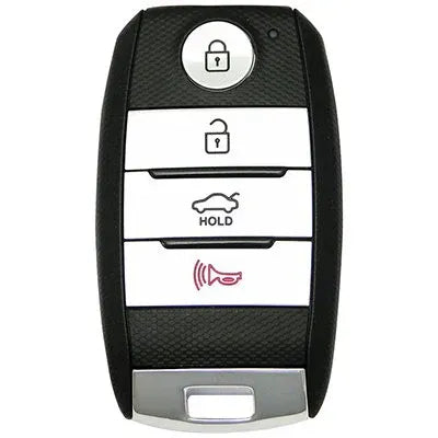 Older Kia Seltos four-button smart key with lock, unlock, boot and red alarm buttons
