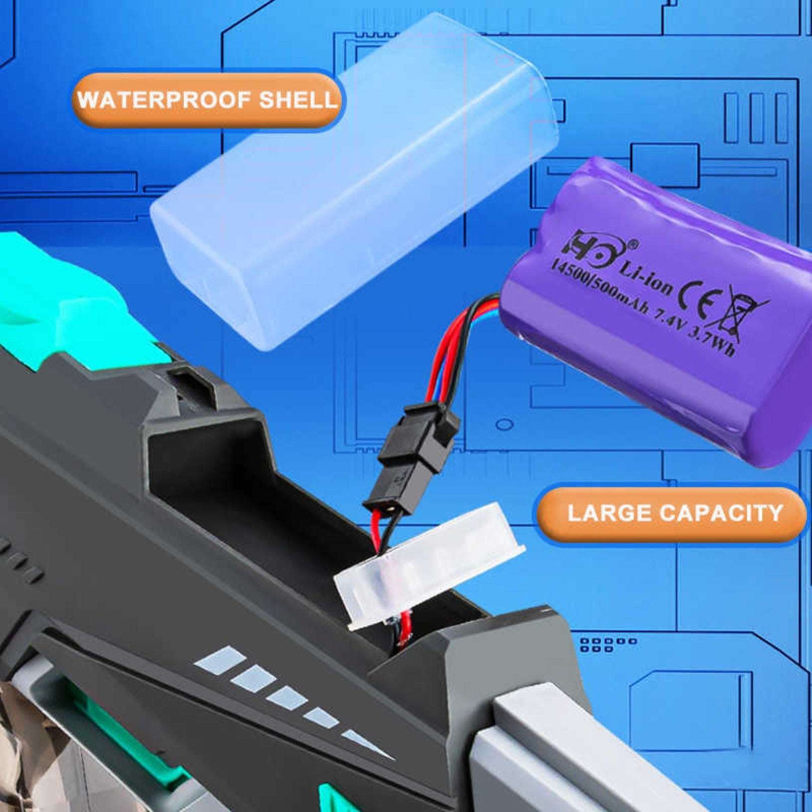 SHOPOFLUX Electric Water Gun Toy with Automatic Water Absorption, Long Range, Rapid Fire