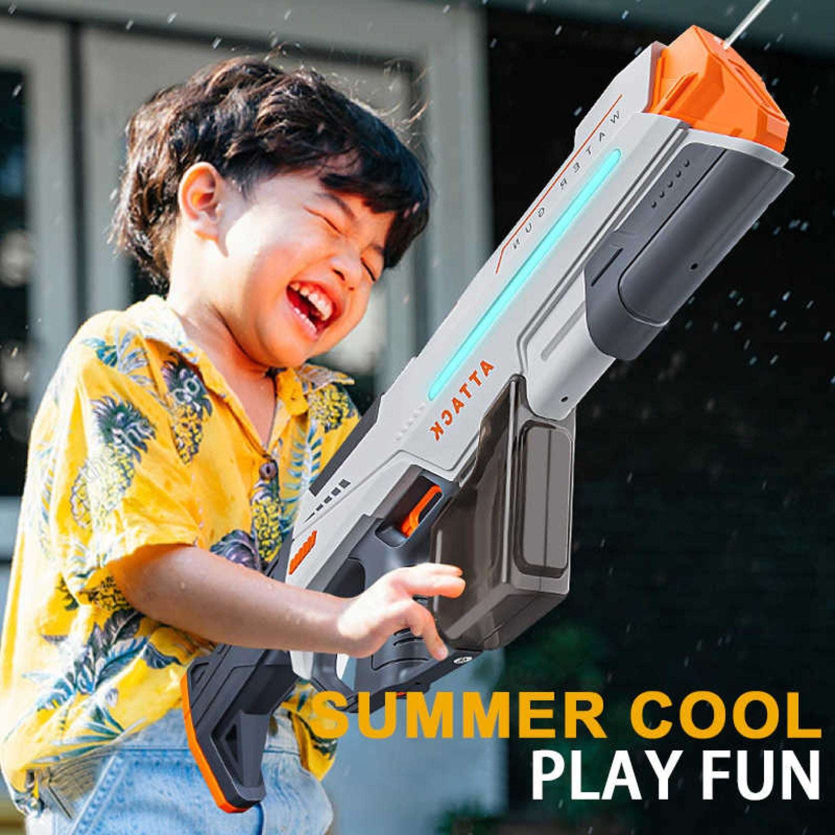 SHOPOFLUX Electric Water Gun Toy with Automatic Water Absorption, Long Range, Rapid Fire