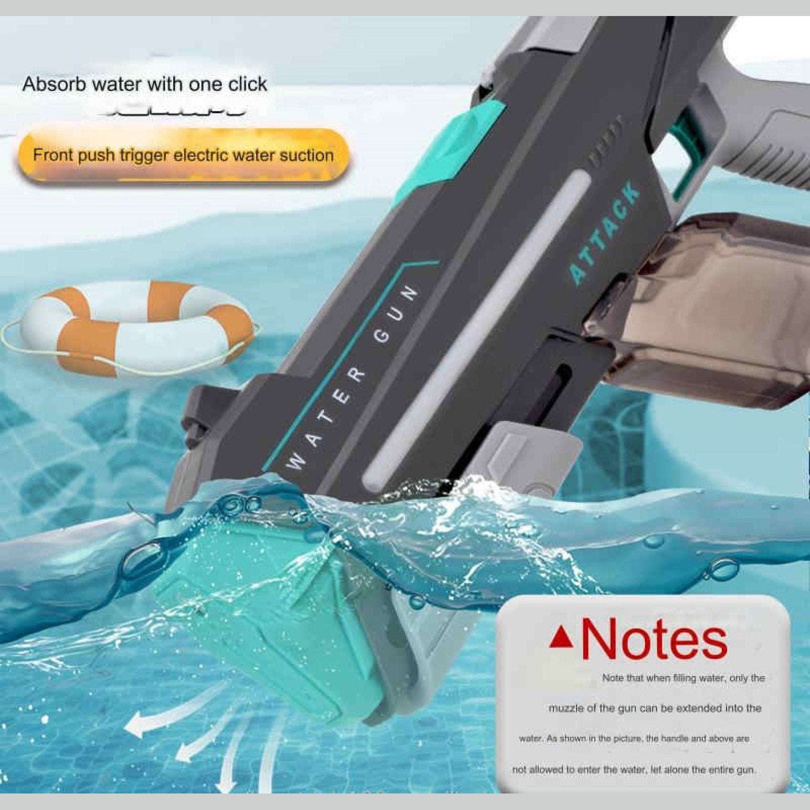 SHOPOFLUX Electric Water Gun Toy with Automatic Water Absorption, Long Range, Rapid Fire