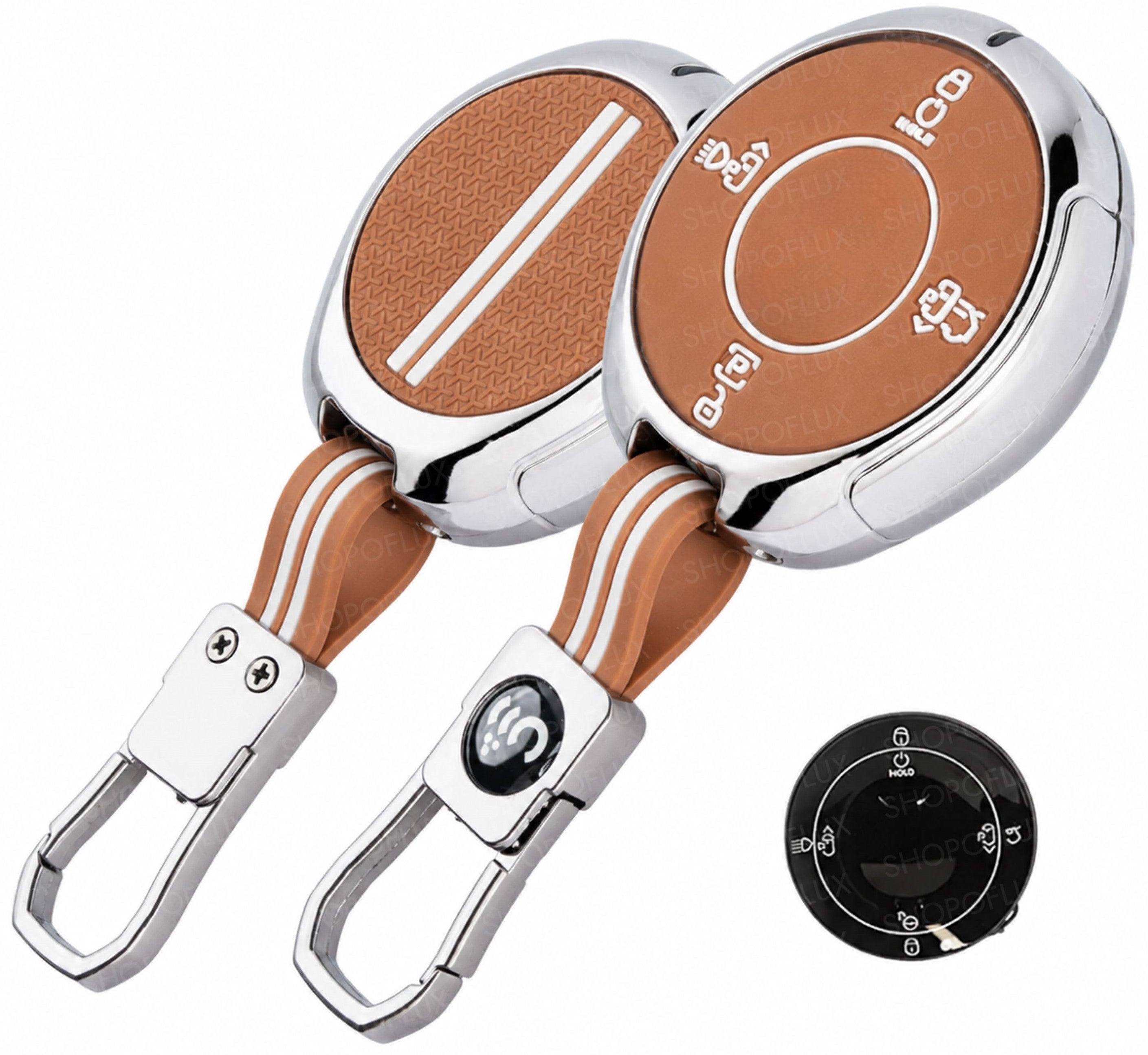 SHOPOFLUX Metal Key Cover Compatible for Tata Harrier | Sierra EV Round Smart Key (Brown)