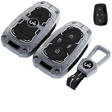 SHOPOFLUX Key Cover Compatible with Tata Nexon | Harrier | Safari | Altroz | Tigor | EV | Punch | Tiago EV Electric 4 Button Smart Key (Metal Silicone Blackk) Shopoflux