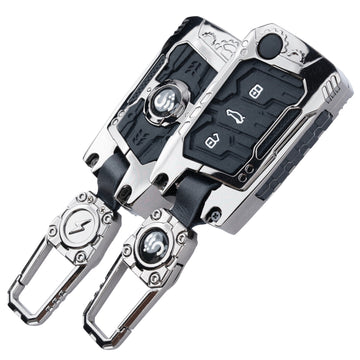 SHOPOFLUX Metal Key Cover Compatible for Skoda & Volkswagen Cars Kylaq | Slavia | Kushaq | Octavia | Virtus | Taigun | Tiguan | T Roc 3 Button Flip Key
