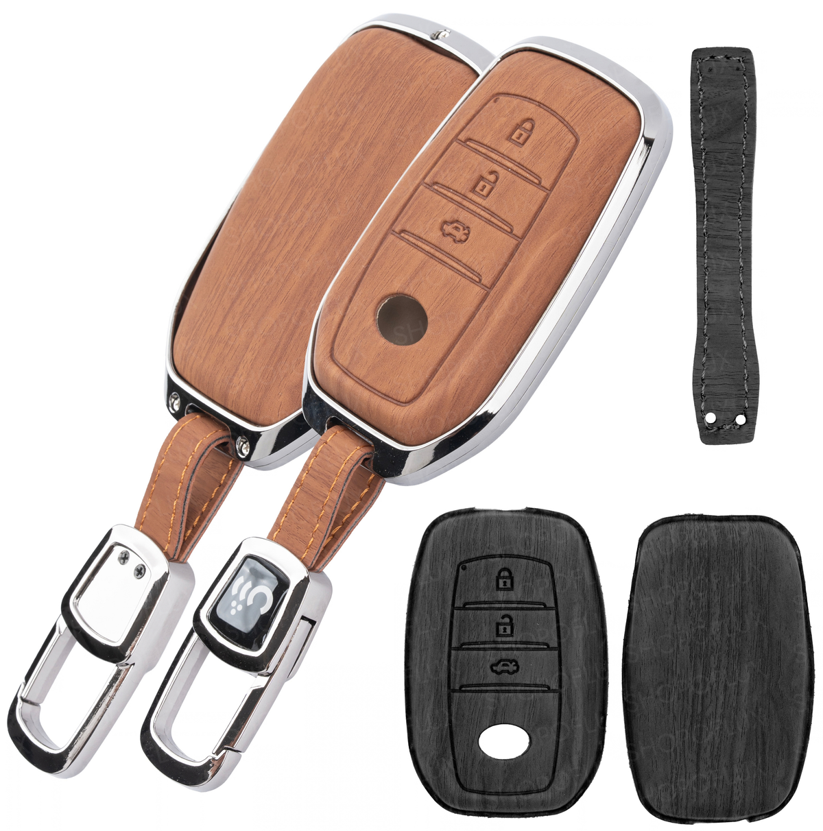 SHOPOFLUX Key Cover Compatible with Toyota Fortuner | Fortuner Legender | Innova Hycross | Invicto 3 Button Smart Key (Leather Black Brown)
