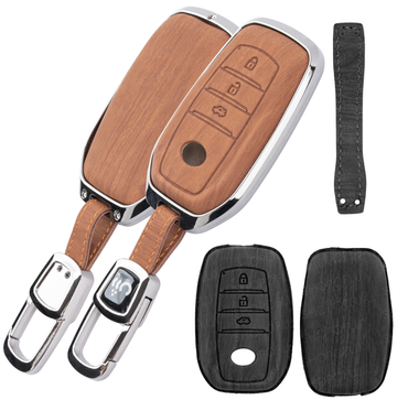 SHOPOFLUX Key Cover Compatible with Toyota Fortuner | Fortuner Legender | Innova Hycross | Invicto 3 Button Smart Key (Leather Black Brown)