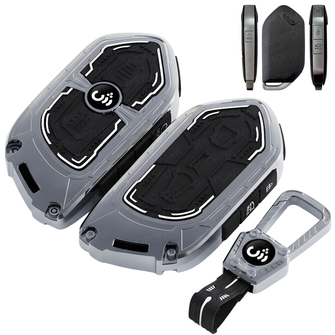 SHOPOFLUX Metal Key Cover Compatible with Kia Syros, EV6 EV9, Seltos 4 Button Smart Key Shopoflux