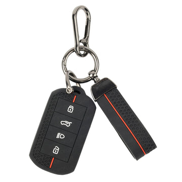 SHOPOFLUX Metal Key Cover Compatible for Tata Curvv | Curvv EV Electric | Sierra | Safari | Harrier | 4 Button Smart Key Only (Metal Black Silicone)