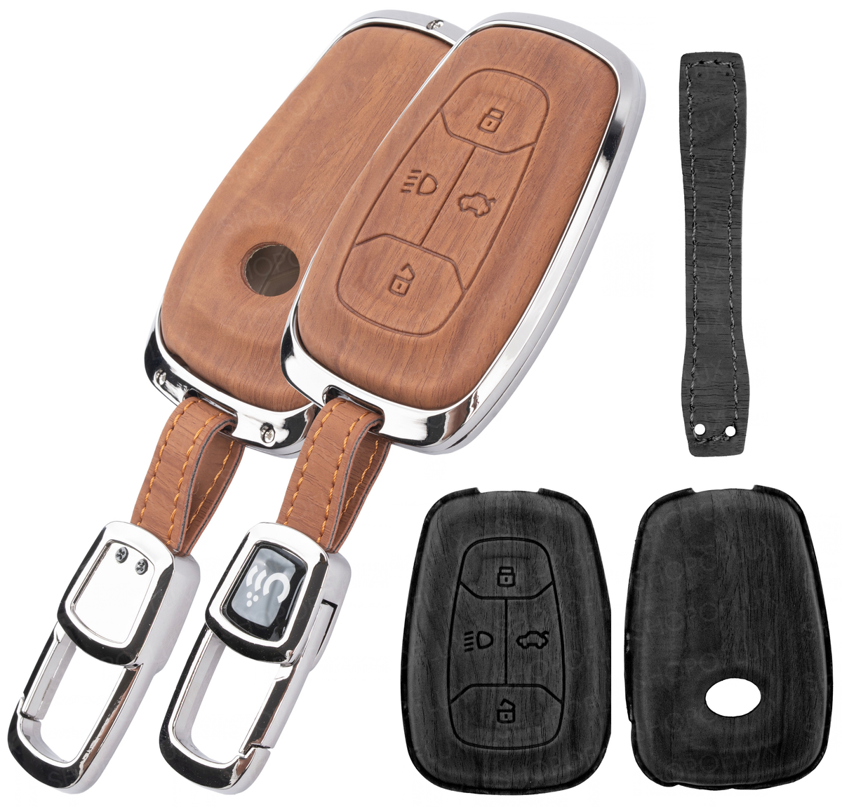 SHOPOFLUX Key Cover Compatible with Tata Nexon | Harrier | Safari | Altroz | Tigor | EV | Punch | Tiago EV Electric 4 Button Smart Key (Leather Black Brown)