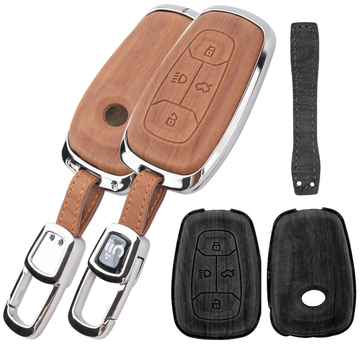 SHOPOFLUX Key Cover Compatible with Tata Nexon | Harrier | Safari | Altroz | Tigor | EV | Punch | Tiago EV Electric 4 Button Smart Key (Leather Black Brown)