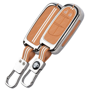 SHOPOFLUX Metal Key Cover Compatible for Jeep Meridian, Compass, Trailhawk, 2 Button Smart Key (Metal Silicone Brown)