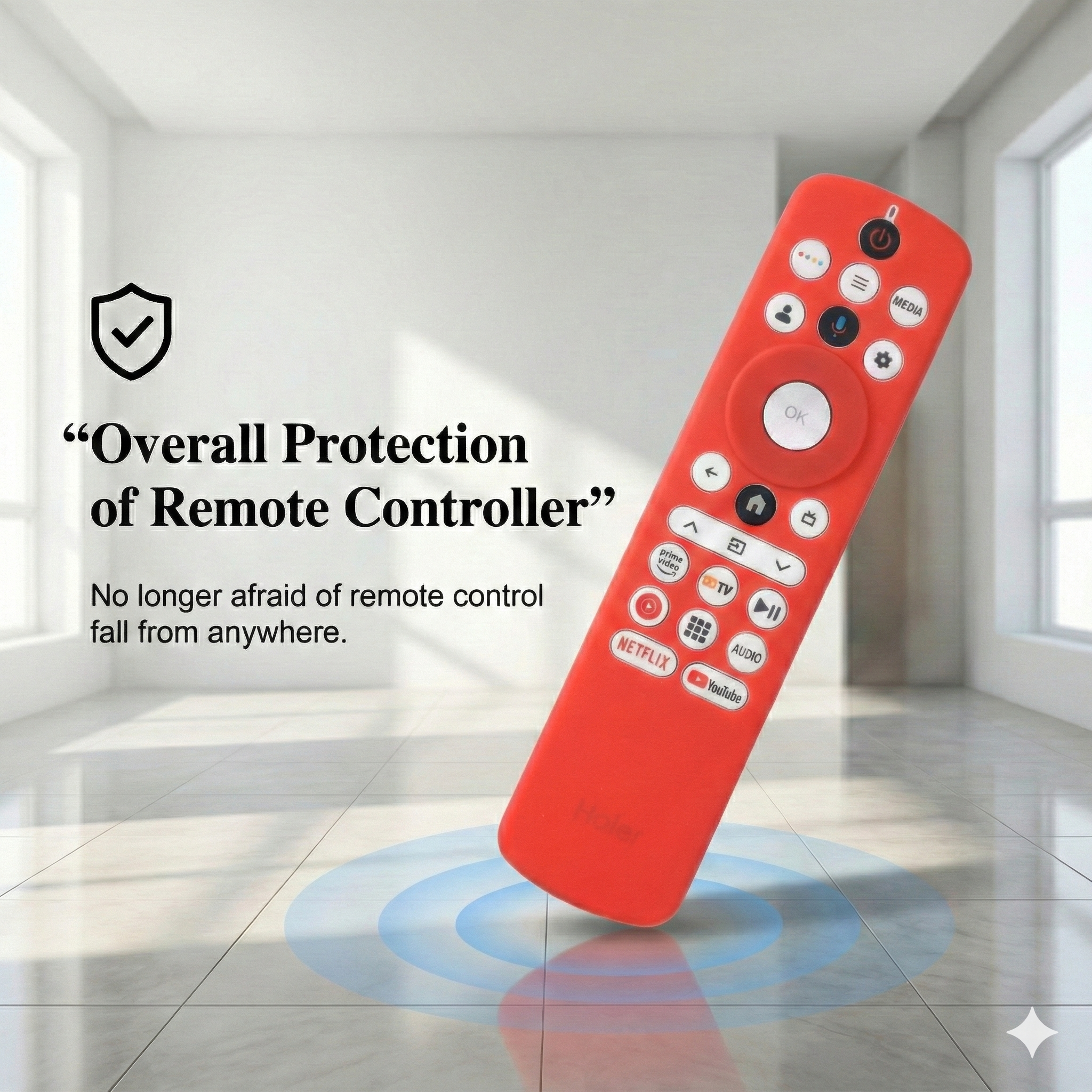 SHOPOFLUX Silicone TV Remote Cover Compatible with Haier Smart TV Protective Case with Lanyard (Red) Shopoflux