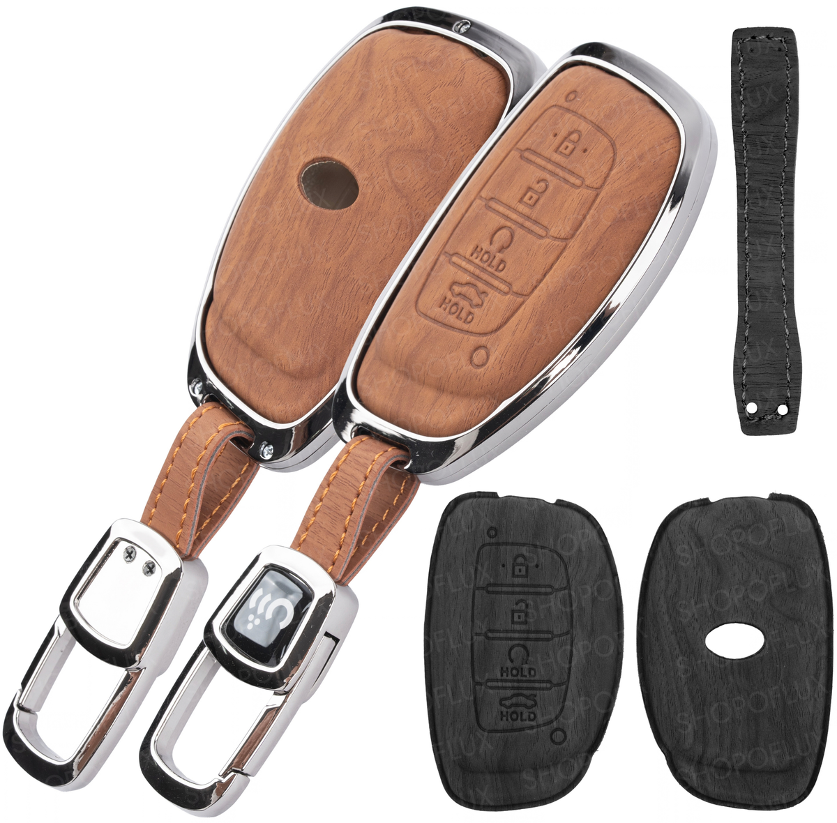 SHOPOFLUX Key Cover Compatible with Hyundai Alcazar and Creta ev Car 4 Button Smart Key (Leather Black Brown)