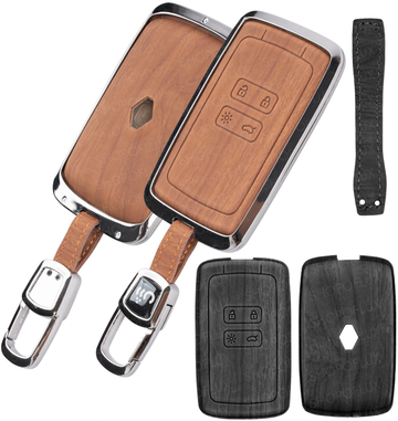 SHOPOFLUX Metal Key Cover Compatible with Renault Triber | Kiger | Duster | Gravite | Nissan Tekton 4 Button Smart Key (Black Brown Leather)