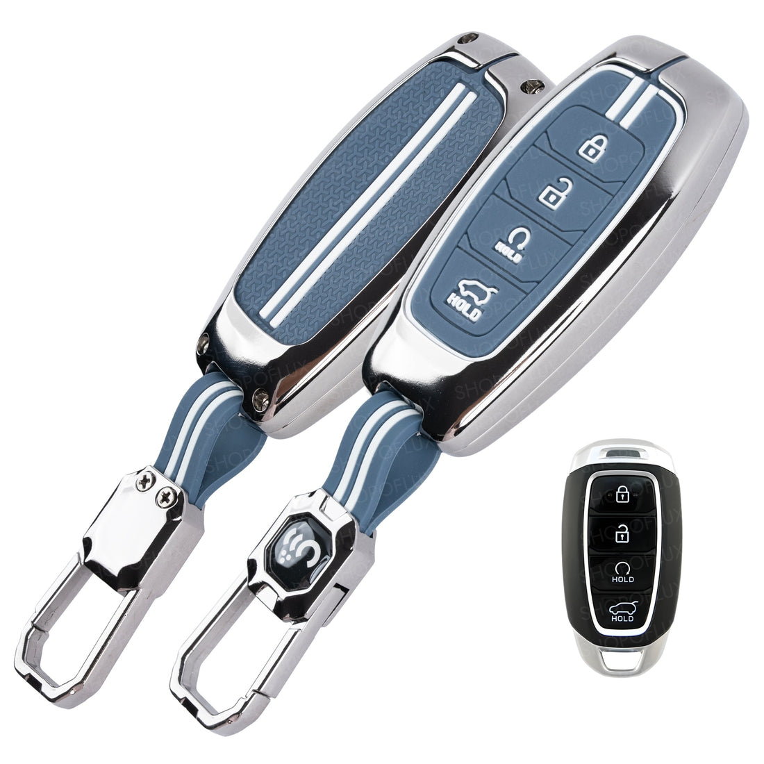 SHOPOFLUX Metal Key Cover Compatible with Hyundai Verna 2024 2023 | i20 Facelift N Line N8 Car 4 button smart key (Metal Silicone Blue) Shopoflux