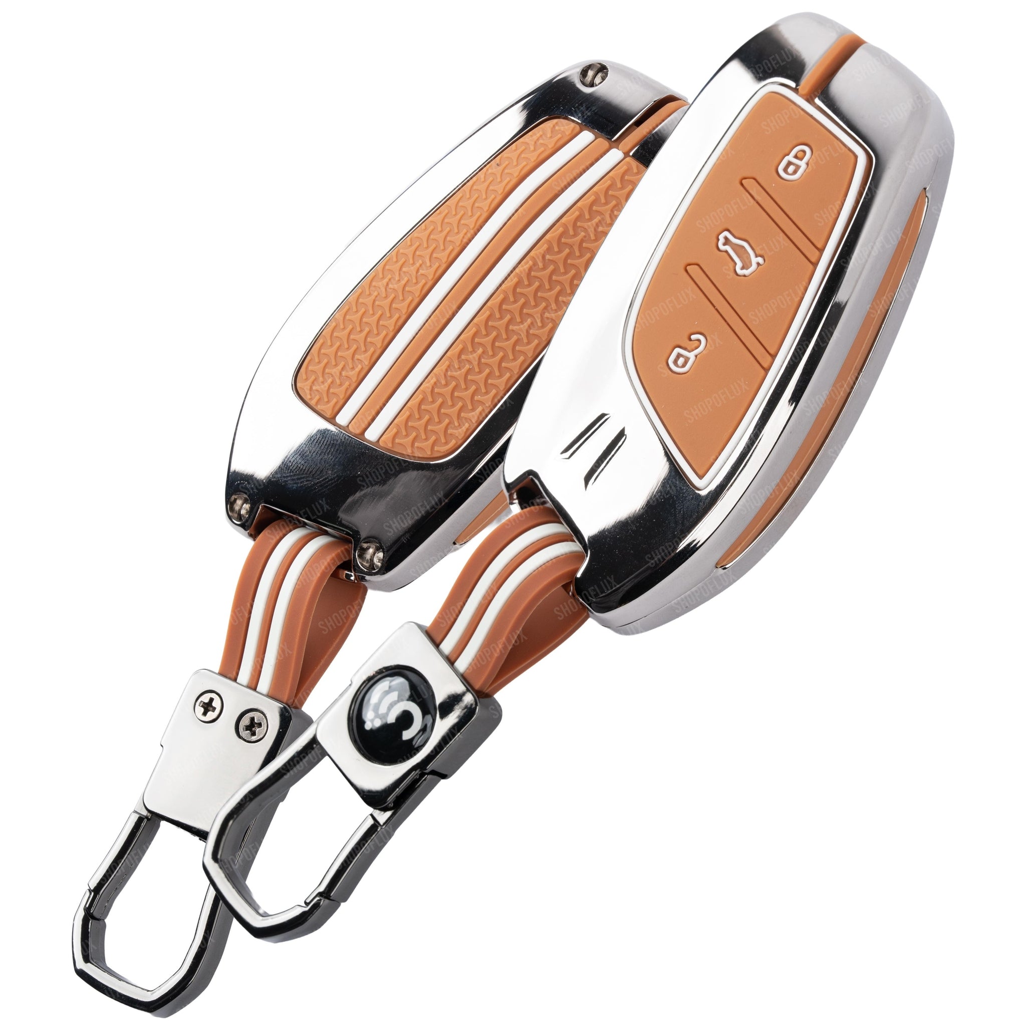 SHOPOFLUX Metal Key Cover Compatible with MG ZS EV Electric | Astor 3 Button Smart Key (Metal Silicone Brown) Shopoflux