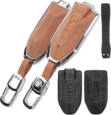 SHOPOFLUX Metal Key Cover Compatible with Mahindra BE 6, XEV 9 EV, XUV 7XO Smart Key (Black Brown Leather)