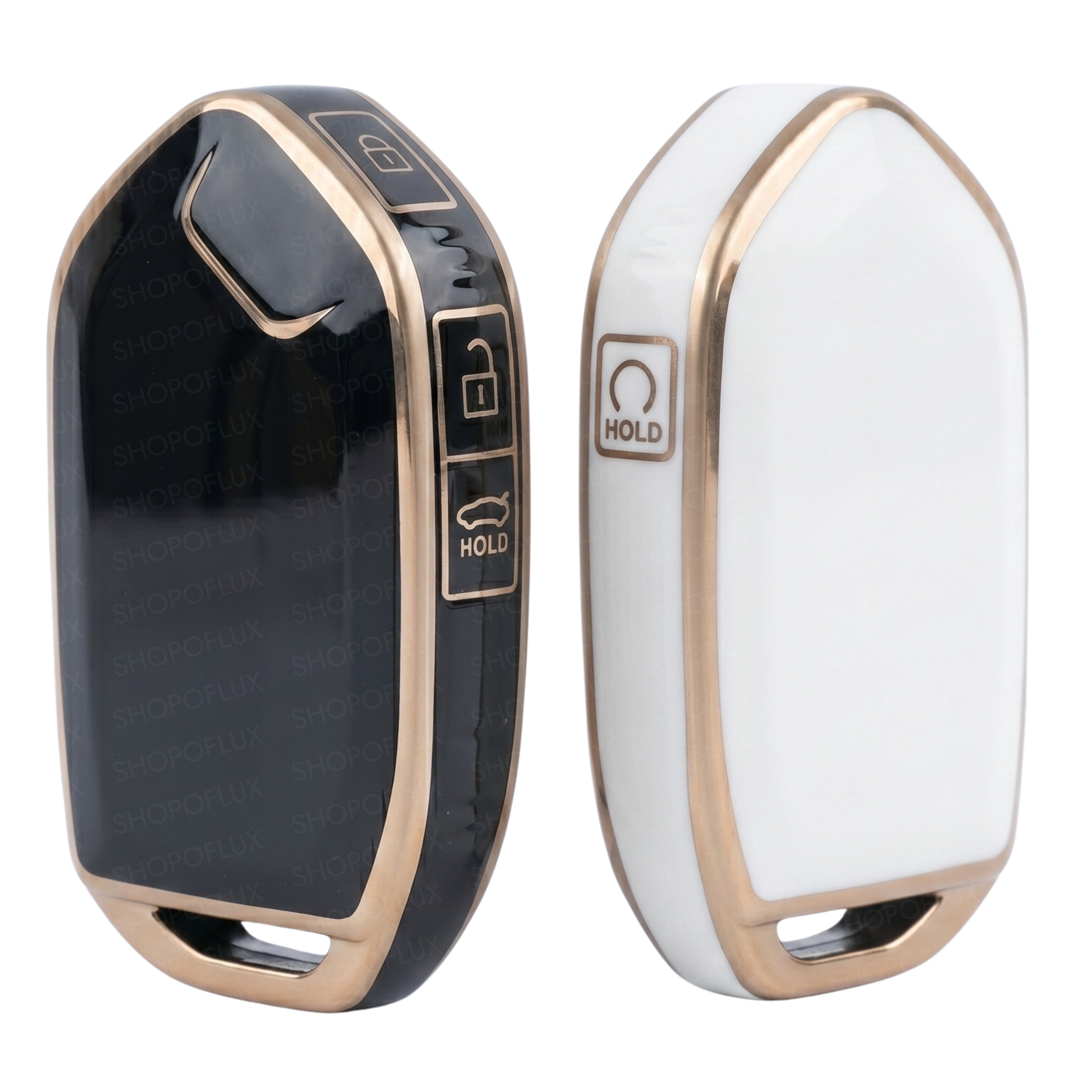 SHOPOFLUX TPU Key Cover Compatible with Kia Syros, Seltos, EV6 EV9 4 Button Smart Key (Pack of 2) (White & Black)