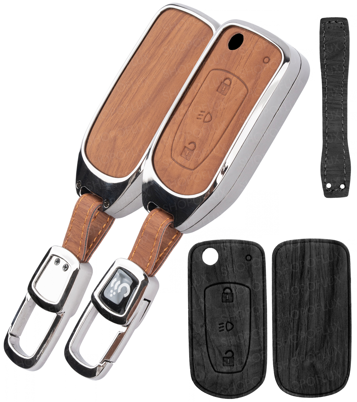 SHOPOFLUX Metal Key Cover Compatible with Tata Tiago | Nexon | Altroz | Curvv | Safari | Storme | Zest | Bolt | Tigor | Punch | Hexa 3 Button Flip Key (Leather Black Brown)