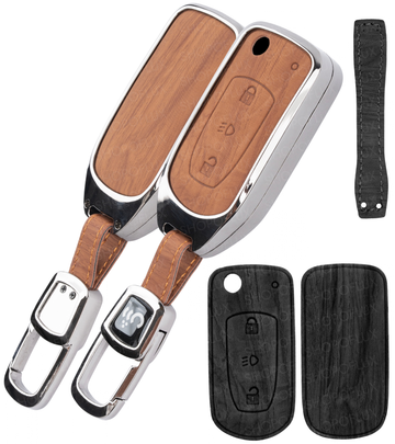SHOPOFLUX Metal Key Cover Compatible with Tata Tiago | Nexon | Altroz | Curvv | Safari | Storme | Zest | Bolt | Tigor | Punch | Hexa 3 Button Flip Key (Leather Black Brown)