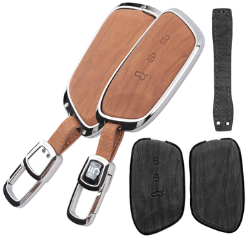 SHOPOFLUX Car Key Cover Compatible for MG Hector | Windsor EV 3 Button Smart Key (Leather Black Brown)