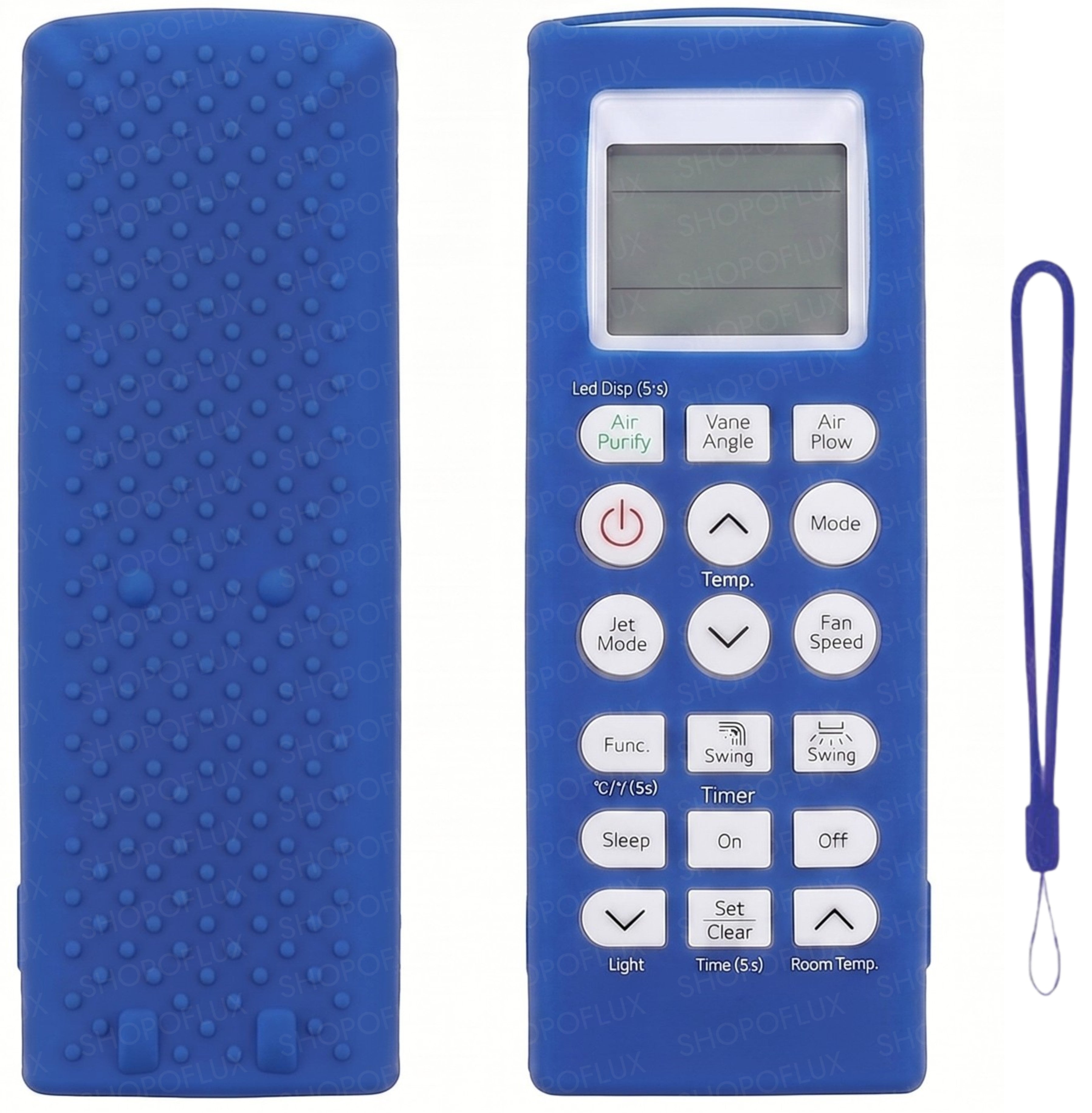SHOPOFLUX Silicone AC Remote Cover Compatible with LG AC Remote Full Wrap Protective Case with Lanyard [Remote NOT Included] (Blue)