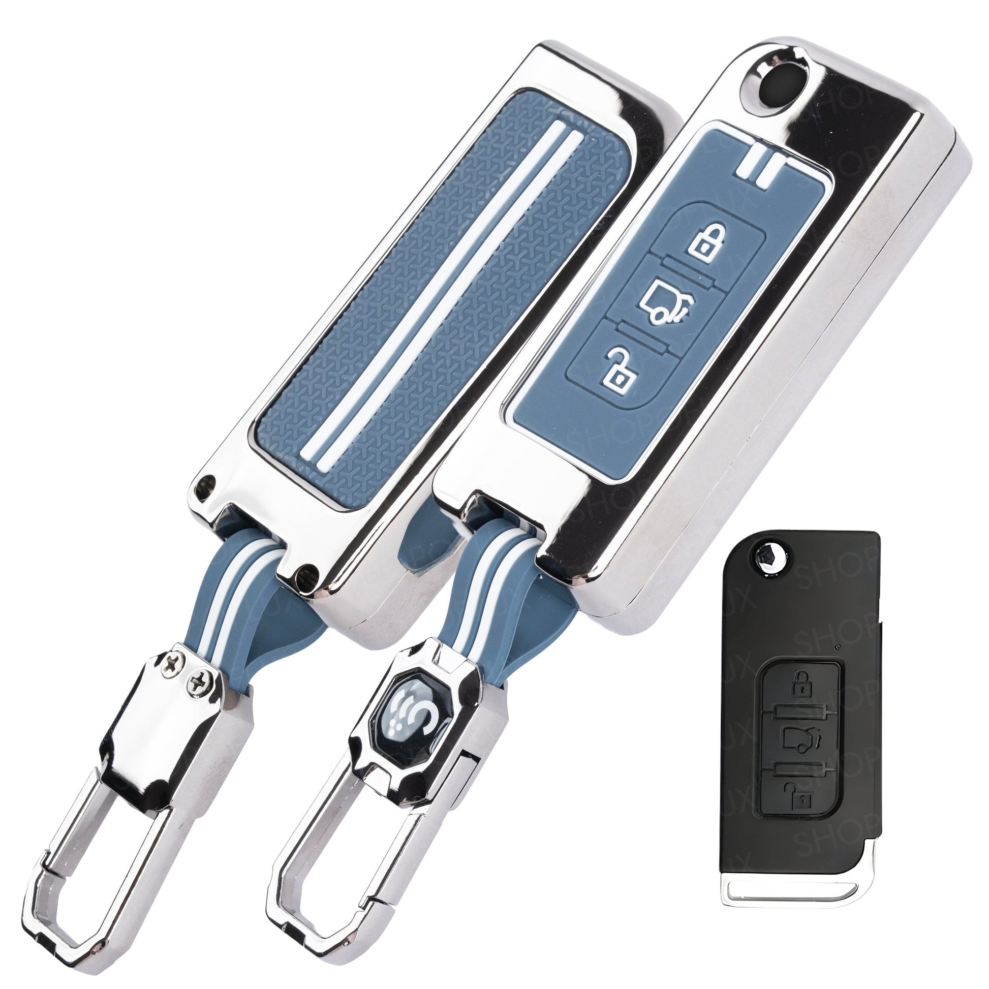 SHOPOFLUX Metal Key Cover Compatible for Mahindra XUV 500 Old 3 Button Flip Key (Blue Silicone) Shopoflux